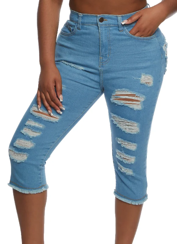 Highway Distressed Frayed Cut Out Capri Jeans