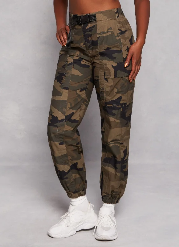 Almost Famous Camo Buckle Waist Cargo Pants