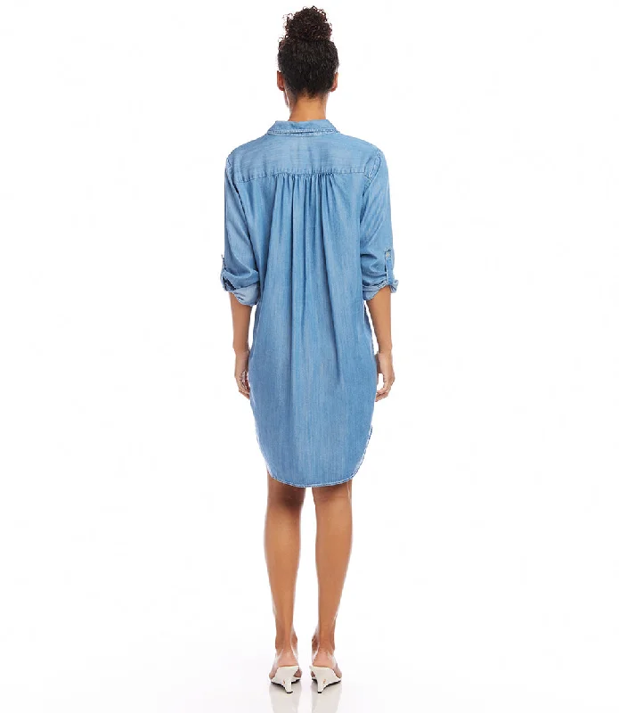 Petite Size Roll Tab Sleeve Chambray Shirtdress