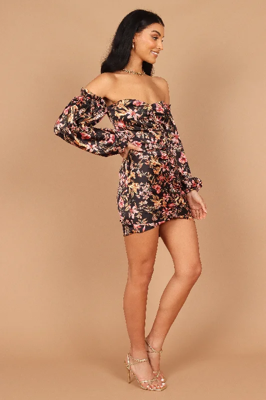 Sikota Mini Dress - Black Floral