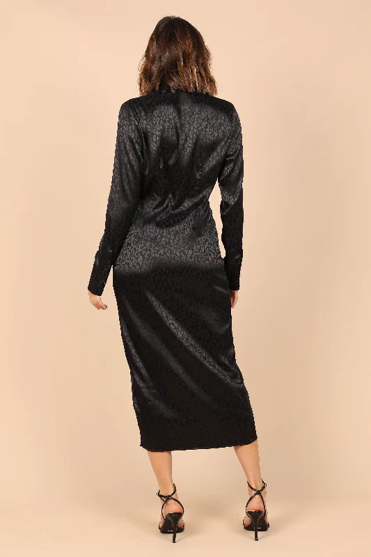 Tanzy Long Sleeve Midi Dress - Black