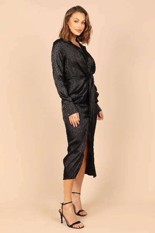 Tanzy Long Sleeve Midi Dress - Black