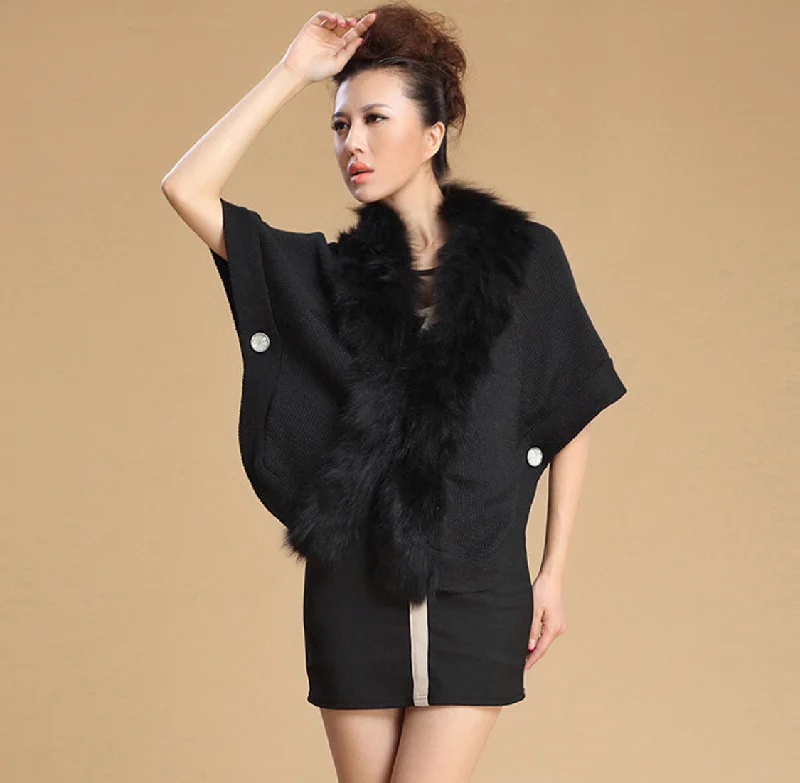 UE FS13701 Cashmere shawl poncho for women winter real fox fur collar