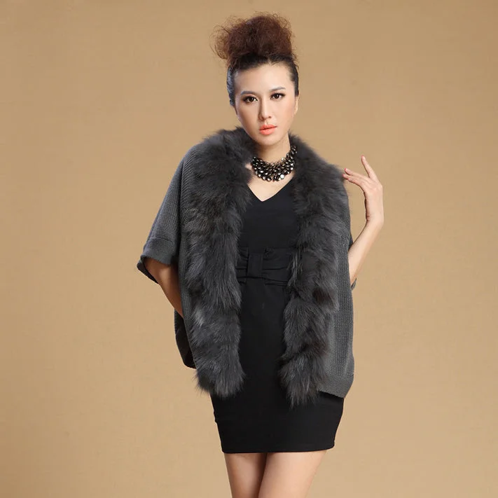 UE FS13701 Cashmere shawl poncho for women winter real fox fur collar