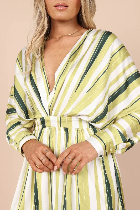 Veronica Long Sleeve Mini Dress - Green Stripe