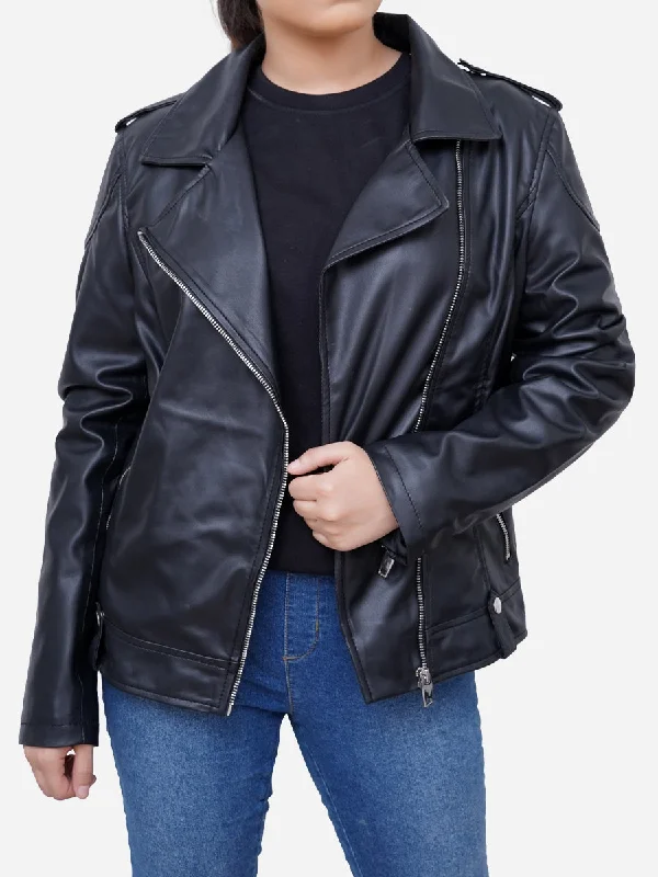 Victoria Black Leather Vintage Style Motorcycle Jacket