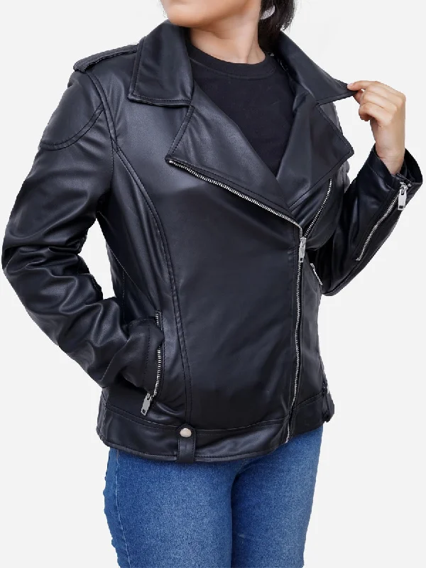 Victoria Black Leather Vintage Style Motorcycle Jacket