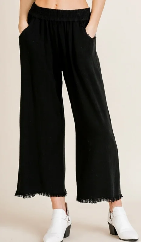 Villa Freyed Linen Pant Black