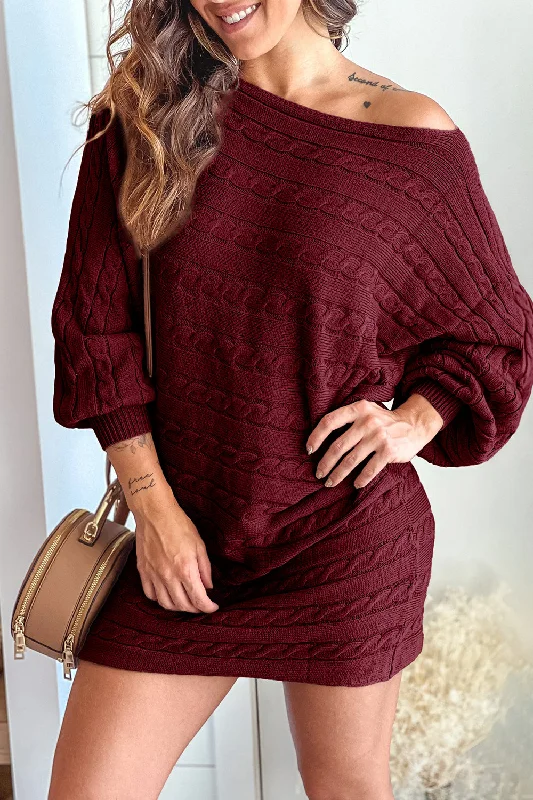 Oversized Pullover Cable Knit Off Shoulder Dress