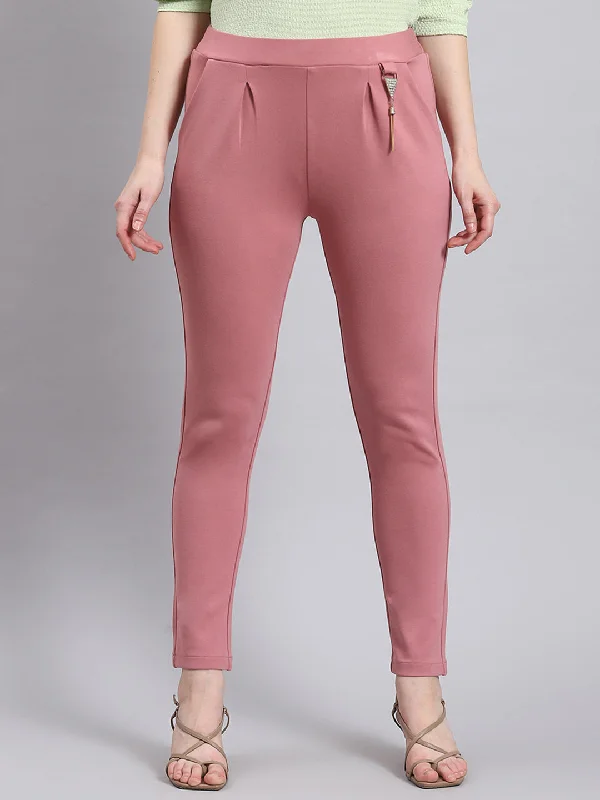 Women Pink Solid Regular Fit Jegging