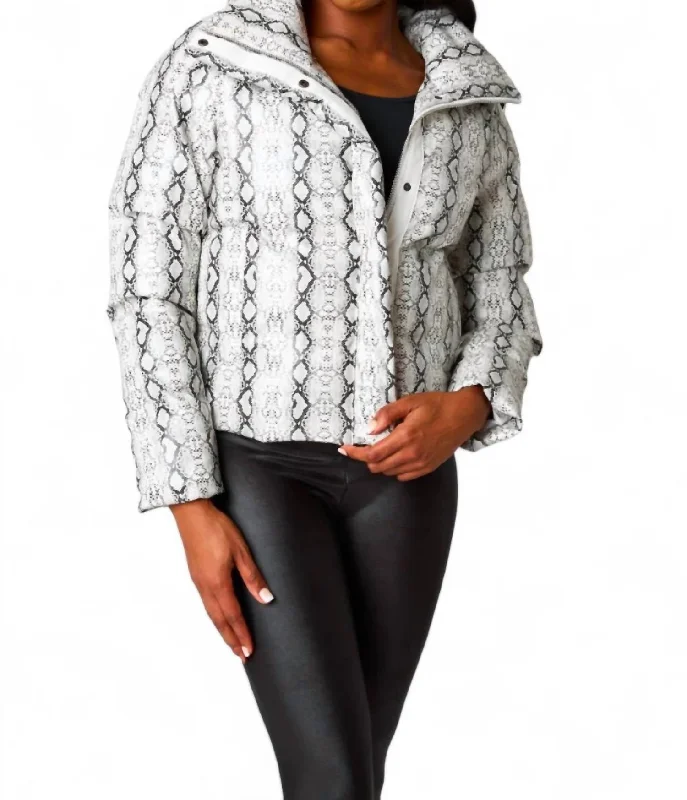 Addison Puffer Jacket In White Snake