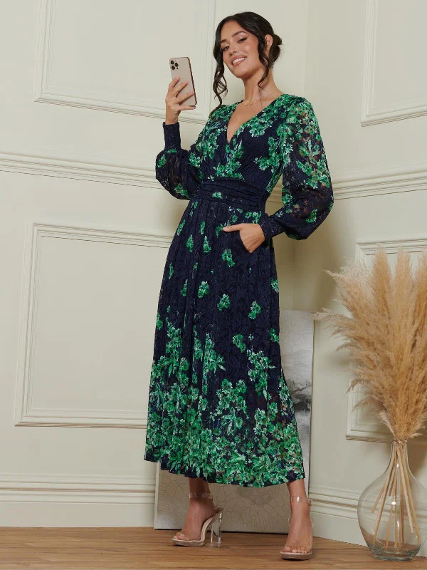 Amica Symmetrical Print Lace Maxi Dress, Green Floral