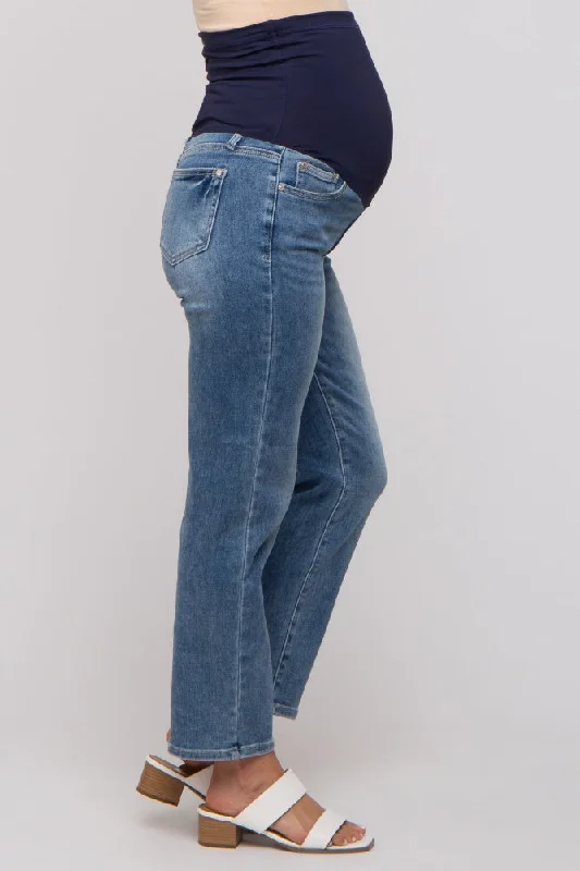 Blue Straight Crop Maternity Jeans