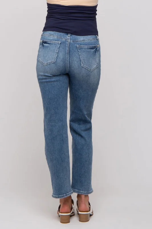 Blue Straight Crop Maternity Jeans