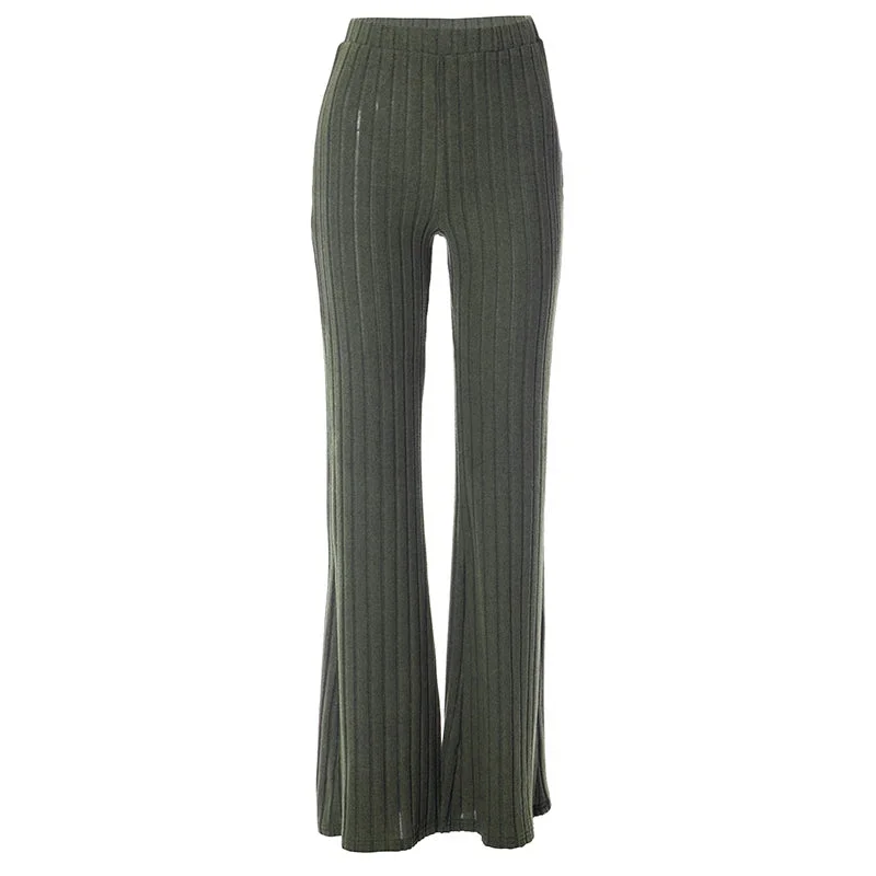 Solid Wide Pit Stripe Casual Knitted Wide-Legged Pants For Women Keep