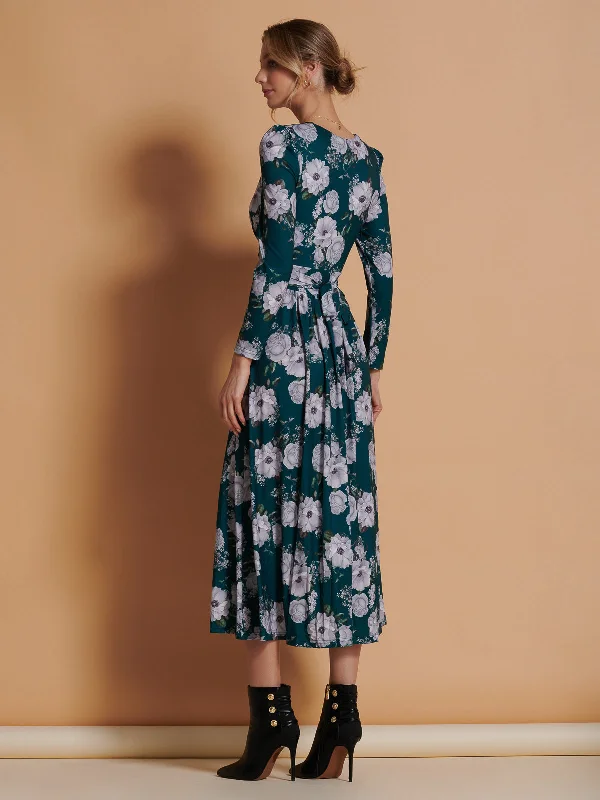 Devorah Printed Jersey Long Sleeve Maxi, Green Floral