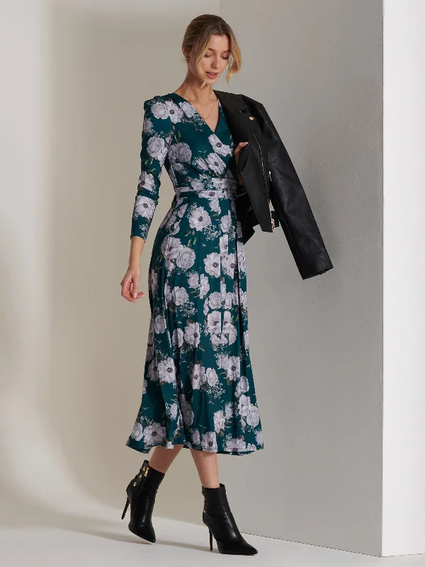 Devorah Printed Jersey Long Sleeve Maxi, Green Floral