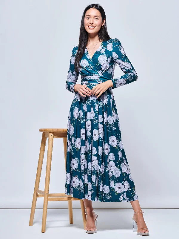 Devorah Printed Jersey Long Sleeve Maxi, Green Floral