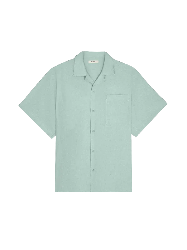 DNA Aloe Linen Camp Collar Shirt—eucalyptus blue