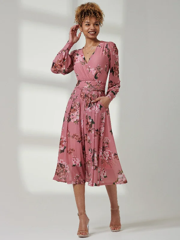 Eileen Long Sleeve Mesh Dress, Pink Floral