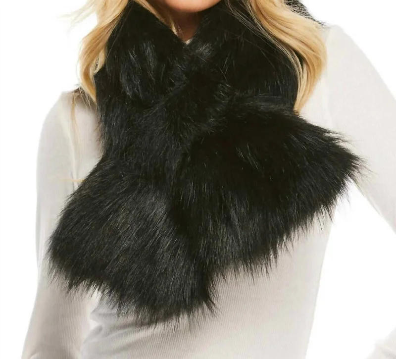 Fox Fur Chateau Clip Scarf In Black