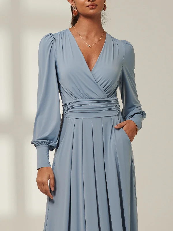 Giulia Long Sleeve Maxi Dress, Steel Blue