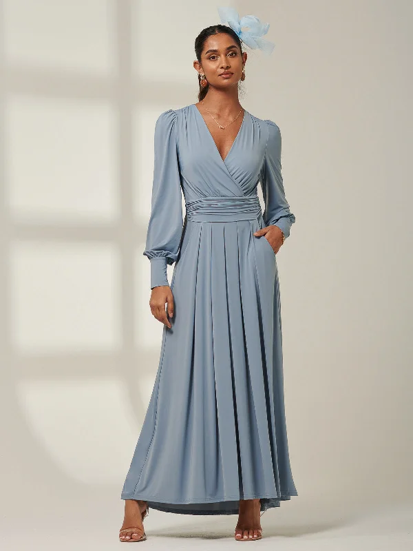 Giulia Long Sleeve Maxi Dress, Steel Blue