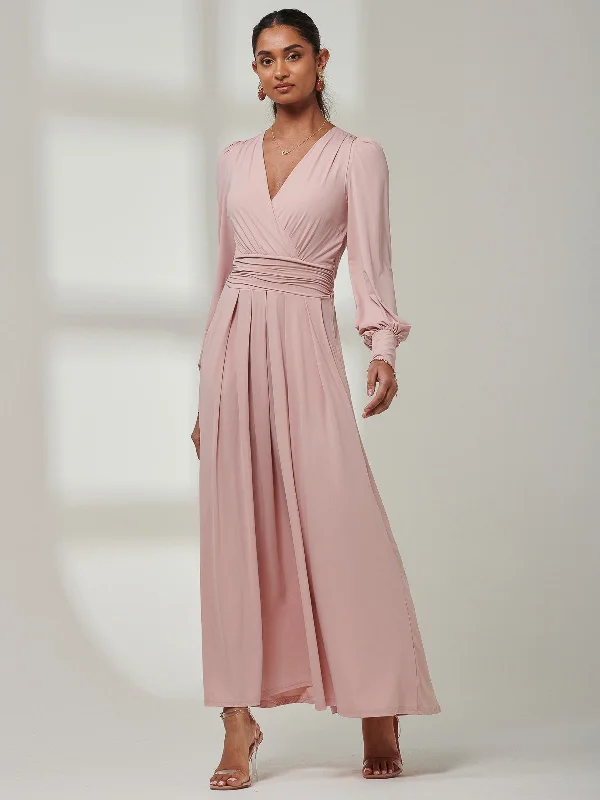 Giulia Long Sleeve Maxi Dress, Dusty Pink