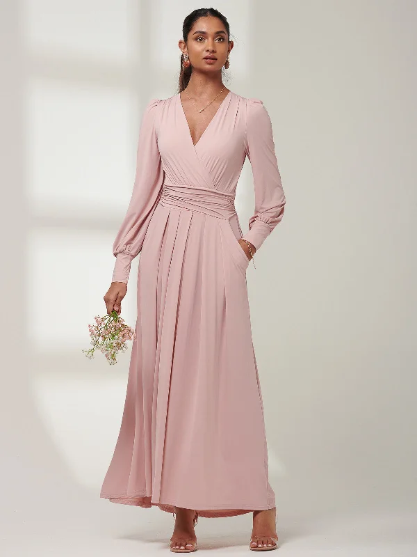 Giulia Long Sleeve Maxi Dress, Dusty Pink