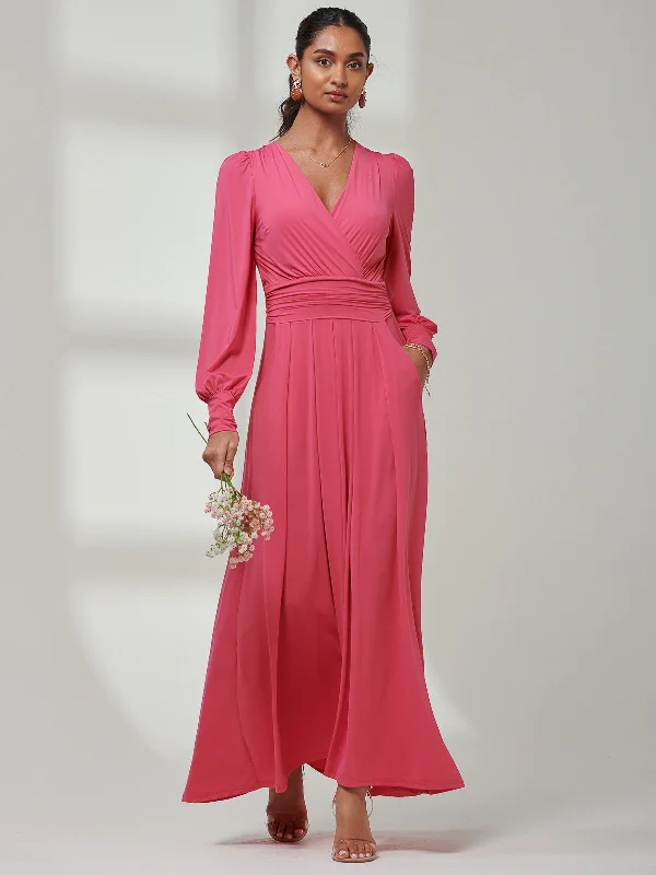 Giulia Long Sleeve Maxi Dress, Hot Pink