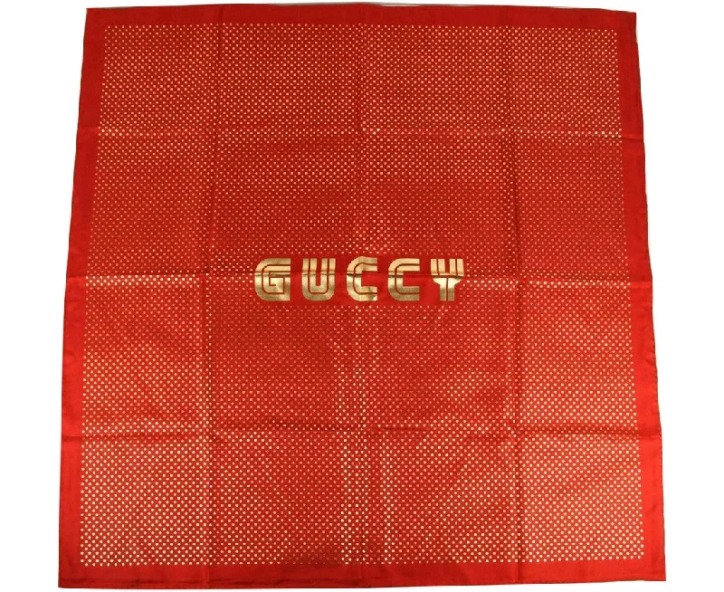 Gucci Women's  Silk With  Star Print And ""GUCCY"" Logo Scarf