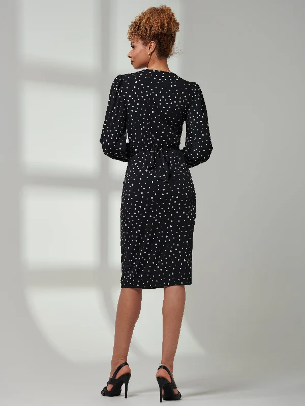 Gwen Print Long Sleeve Pegged Dress, Black Spot