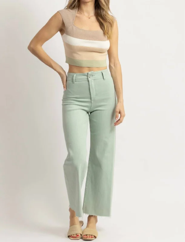 Hailey Wide Leg Denim Pant In Mint