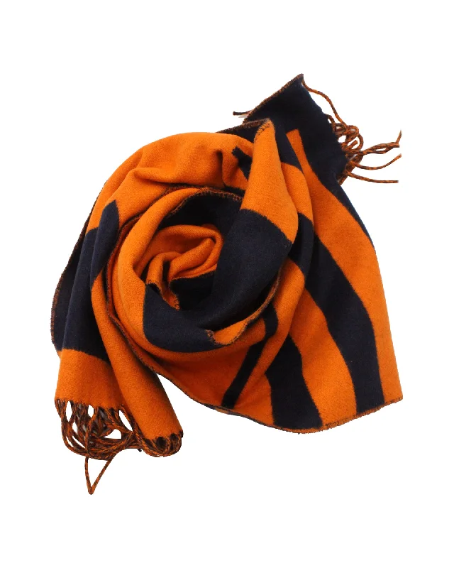 Hermès Casaque Love Story Muffler in Orange and Navy Cashmere