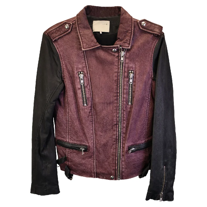 IRO Bicolor Moto Jacket in Burgundy and Black Leather