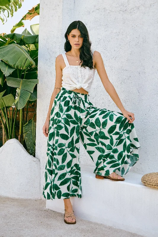 Ivy Green Tropical Wide Leg Cropped Pants