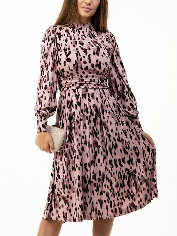 Jolie Moi Kathryn Long Sleeve Midi Dress, Pink Abstract