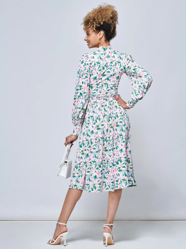 Jolie Moi Vesper Long Sleeve Midi Dress, Pink Floral