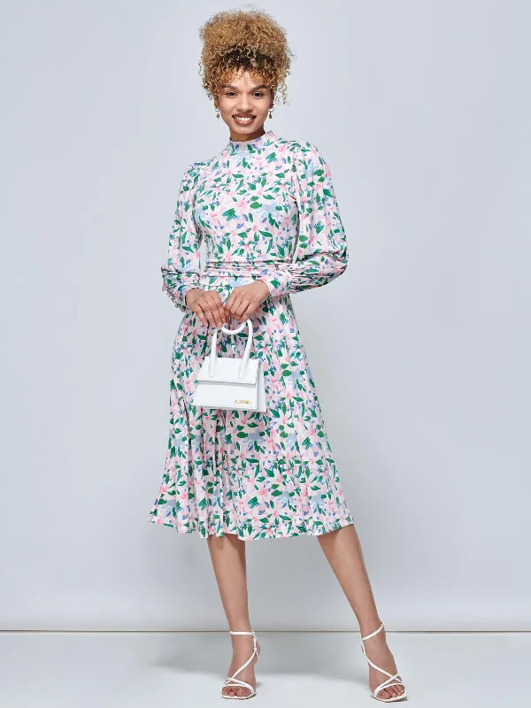 Jolie Moi Vesper Long Sleeve Midi Dress, Pink Floral