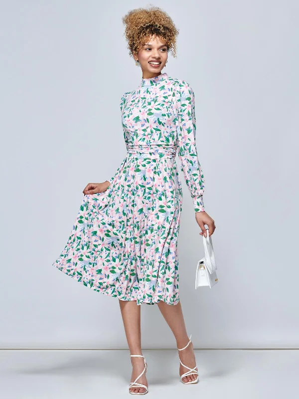 Jolie Moi Vesper Long Sleeve Midi Dress, Pink Floral