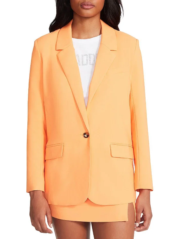 Kaira Womens Textured Lined One-Button Blazer