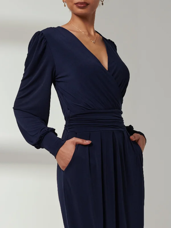 Kinslee Long Sleeve Pegged Dress, Navy