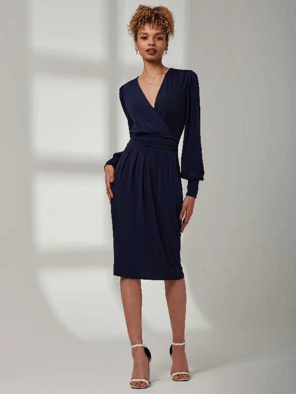 Kinslee Long Sleeve Pegged Dress, Navy