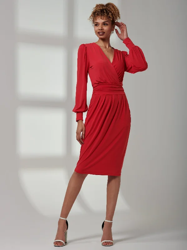 Kinslee Long Sleeve Pegged Dress, Scarlet Red