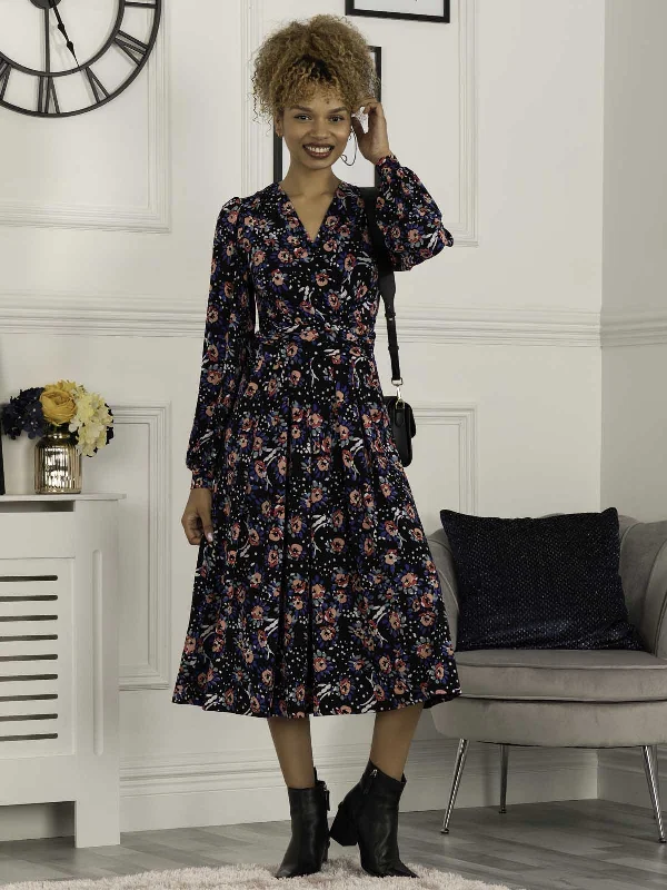 Libby Long Sleeve Midi Dress, Floral Multi