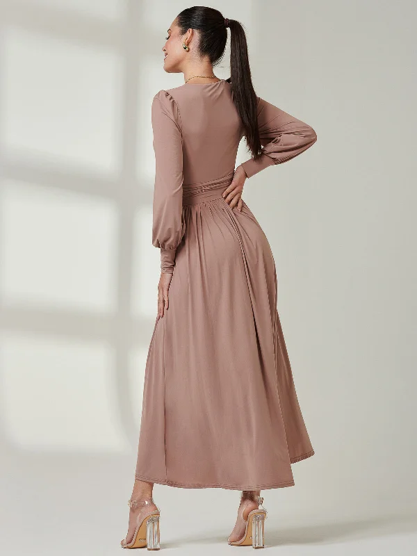 Long Sleeve Super Soft Jersey Maxi Dress, Rose Taupe