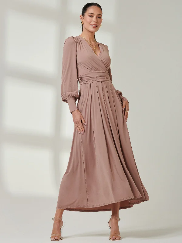 Long Sleeve Super Soft Jersey Maxi Dress, Rose Taupe