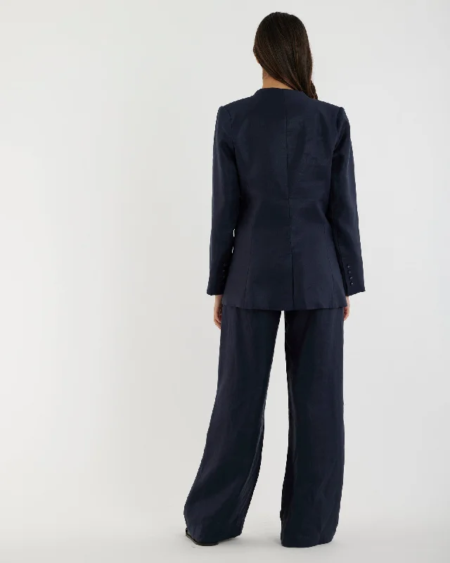 Mia Collarless Blazer - Navy