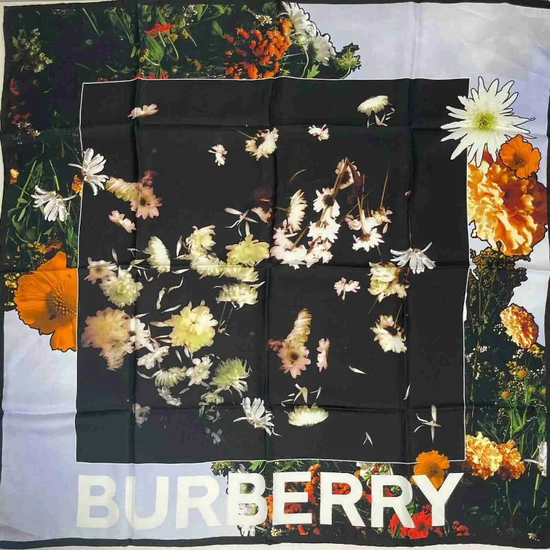 New Burberry Women's  Silk Square Scarf with Flower Print