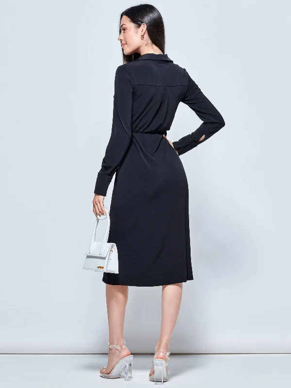 Plain Long Sleeve Jersey Shirt Dress, Black